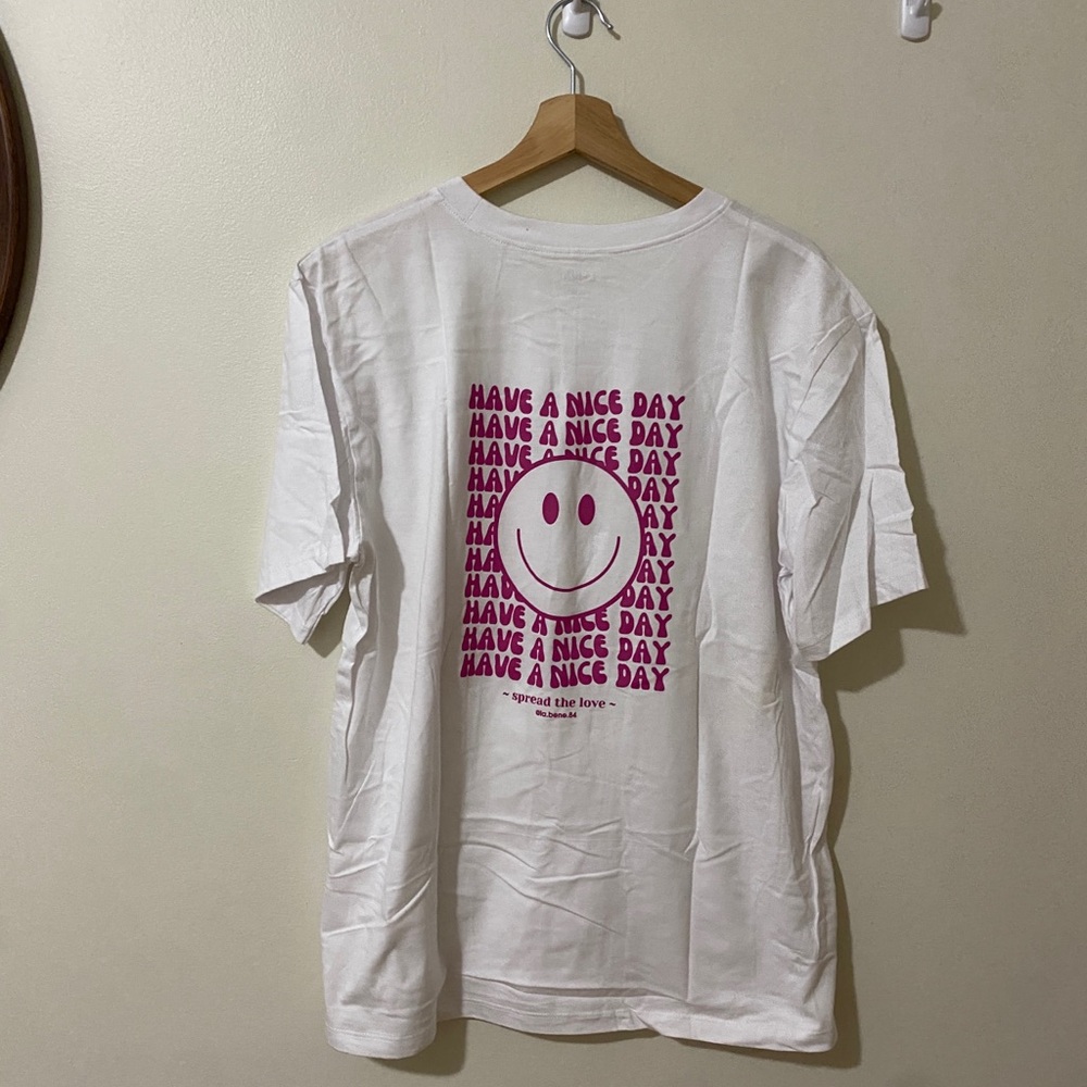 White Graphic Tee with Pink Print